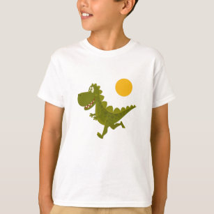T-shirt Cartoon mignon Vert Coureur Dinosaure Soleil