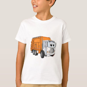 T-shirt Cartoon Orange blanc souriant de camion-poubelle