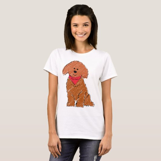 T-shirt Cartoon personnalisé mignon Doodé rouge chien (Devant entier)