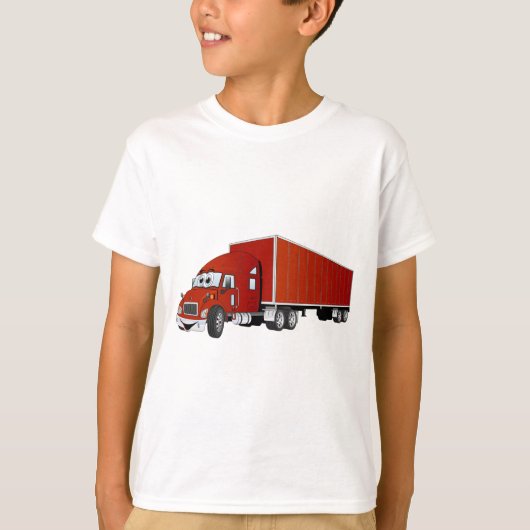 T-shirt Cartoon Semi Truck Red Trailer (Devant)