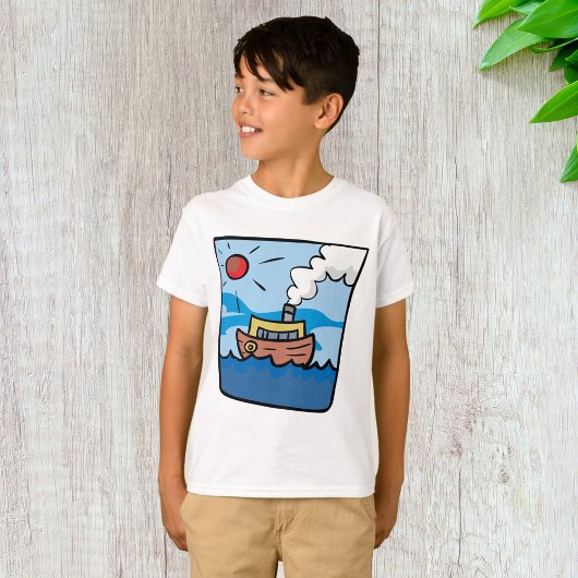 T-shirt Cartoon Steamship sur Ocean Waves Art nautique