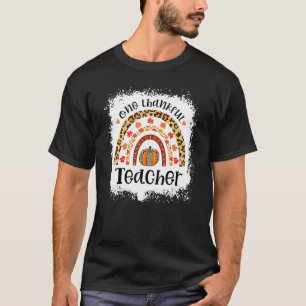 T-shirt Cas de Leopard Pumkin Rainbow One Thankful Teacher