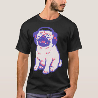 T-shirt Casque audio Pug Musique, illustration pastel ludi