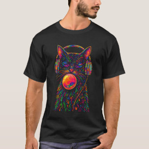 T-shirt Casque Chat Psychedelique Arc-en-Ciel Hippie Tripa