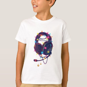T-shirt Casque de gamer festif avec lumières de Noël
