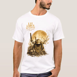 T-shirt Casque de Samouraï Doré Sous la Pleine Lune - Japo