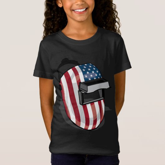 T-Shirt Casque de soudure à drapeau américain forme mignon (Devant)