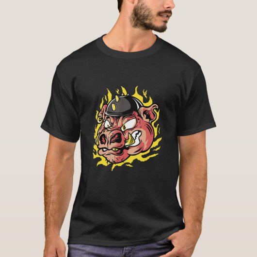 T-shirt Casque déplaisant visage de porc en colère éffraya (Devant)