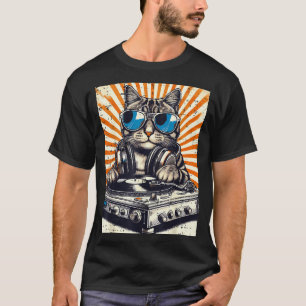 T-shirt Casque Dj Chat Platine Vinyle Musique Vintage Edm