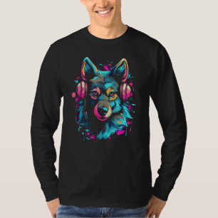 T-shirt Casque Dj Coloré Loup Cool Musique pour Loup Fa