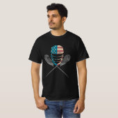 T-shirt Casque Et Bâton Lacrosse Drapeau Américain (Devant entier)