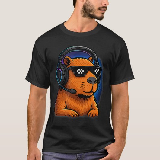 T-shirt Casque Graphique de Jeux Vidéo Capybara Pixel C (Devant)