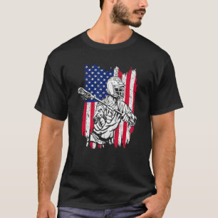 T-shirt Casque Lacrosse Lax Et Bâtons Drapeau Américain 4e