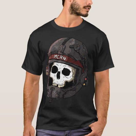 T-shirt Casque Martian Marine Avec Crâne. Mars. (Devant)