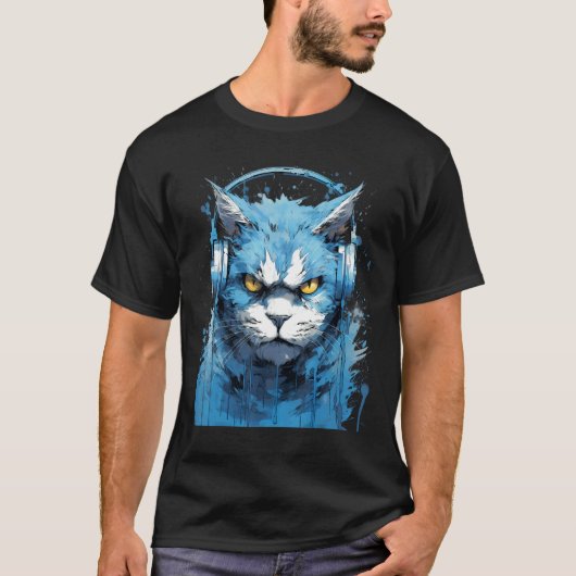 T-shirt Casque Rave EDM Chat Angry (Devant)
