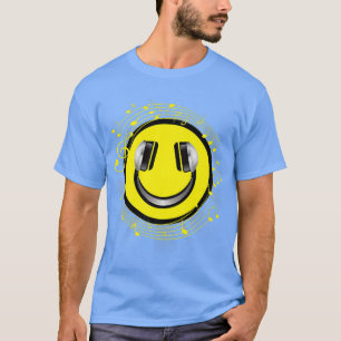 T-shirt Casques Happy Face Emote DJ Music Art