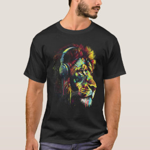 T-shirt Casques Lion Musique Zoo coloré Animal Lion