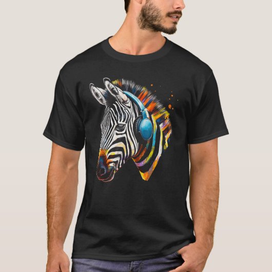 T-shirt Casques Zebra Oeuvre Musique Animale Motif Zebra (Devant)