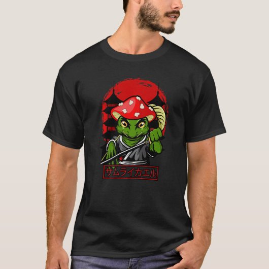T-shirt Casquette de champignon Samurai Grenouille Vintage (Devant)