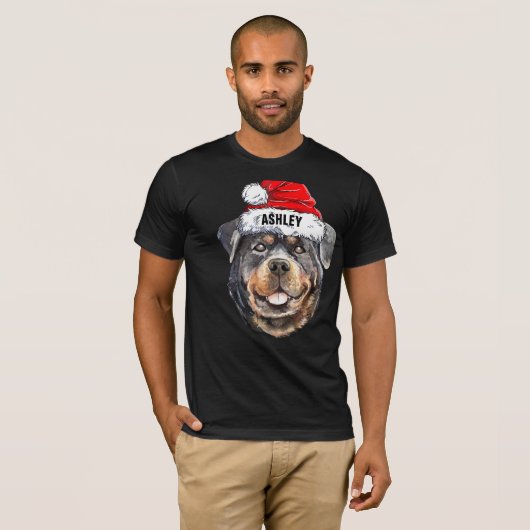 T-shirt Casquette de Noël mignon Rottweiler Chien grand (Devant entier)