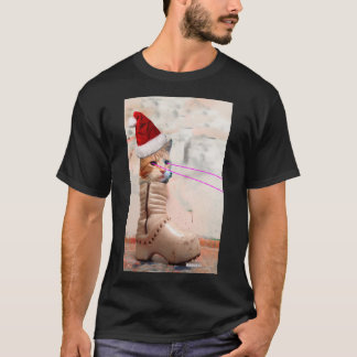 T-shirt CASQUETTE de PÈRE NOËL de chat de clavier dans le
