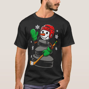 T-shirt Casquette de Père Noël de hockey Bonhomme de neige