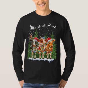 T-shirt Casquette de rennes de vache Père Noël lumières de