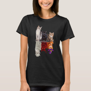 T-shirt Casquette de sorcière Citrouille trois chats Hallo