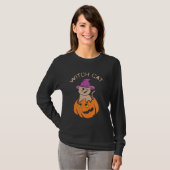 T-shirt Casquette Déplaisant noir Halloween Chat Witch (Devant entier)