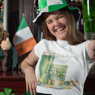 T-shirt Casquette Leprechaun avec bière verte le jour de l
