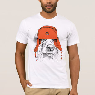 T-shirt Casquette rouge de Basset Hound Ushanka