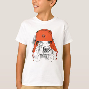 T-shirt Casquette rouge de Basset Hound Ushanka