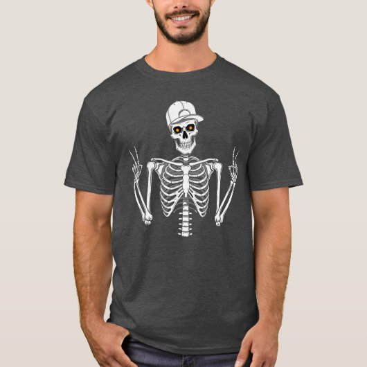 T-shirt Casquette Skeleton Cool Rocker Skater Halloween Pu (Devant)
