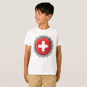 T-shirt Casquette suisse de bouteille drapeau (Devant entier)