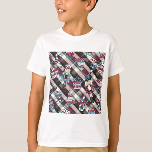 T-shirt Casse-Noisette de Noël Carreaux Bleu Bourgogne (Devant)
