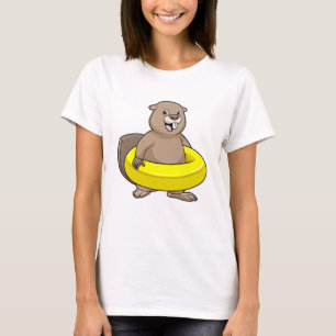 T-shirt Castor à la natation avec anneau de natation