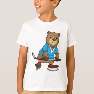 T-shirt Castor au hockey sur glace avec bâton de hockey su