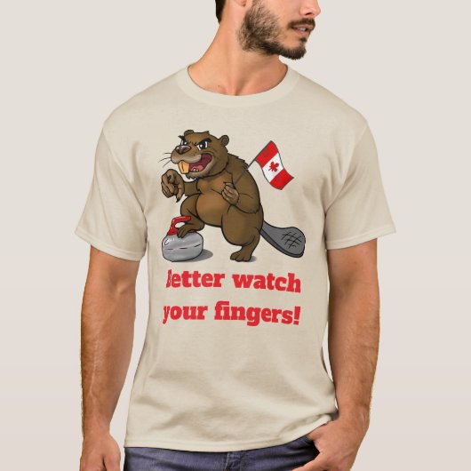 T-shirt Castor de curling avec drapeau (Devant)
