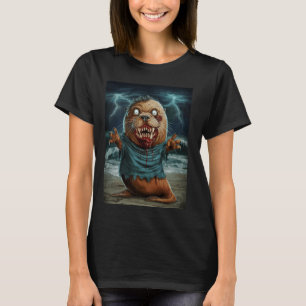 T-shirt Castor Zombie avec éclair Arrière - plan Horreur E