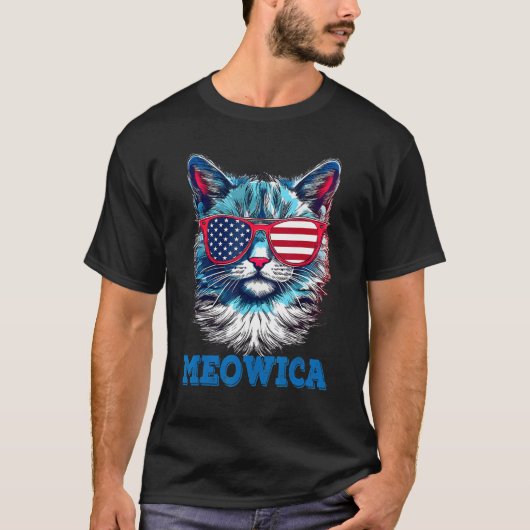 T-shirt Cat 4th of July Meowica Patriotic (Devant)