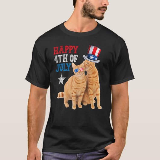 T-shirt Cat 4th of July USA Flag Family Matching Couples F (Devant)