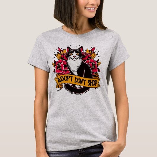 T-shirt Cat Adopter Ne pas Acheter (Devant)