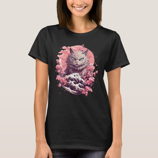 T-shirt Cat Among Cherry Blossoms Japanese Cat (Devant)