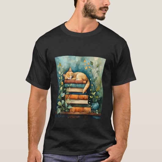 T-shirt Cat and Books - Cute Cat Lover (Devant)