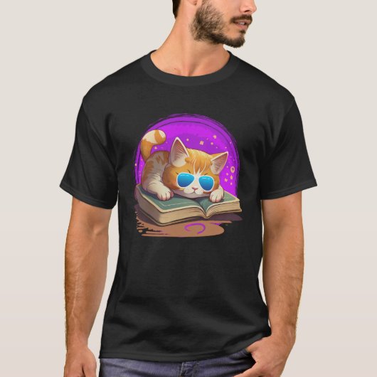 T-shirt Cat  and Bookworm Book  Books and Cat fans (Devant)