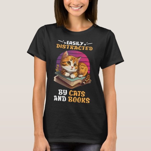 T-shirt Cat and Reading Cat Fans de chats Livres booknerLi (Devant)