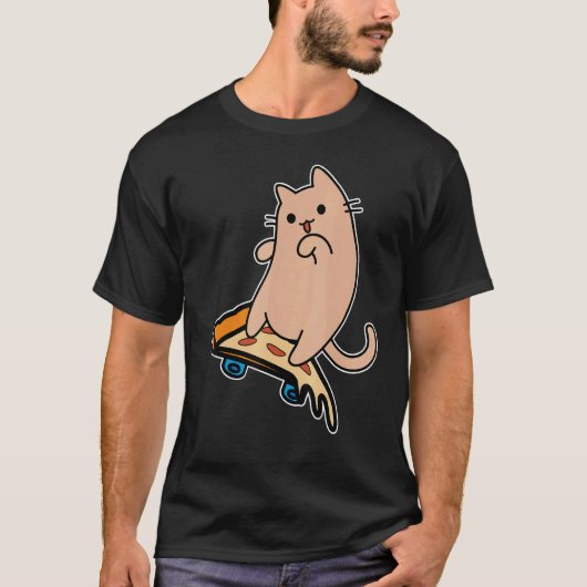 T-shirt Cat and Skateboard Skateboarding Pepperoni Pizza B (Devant)