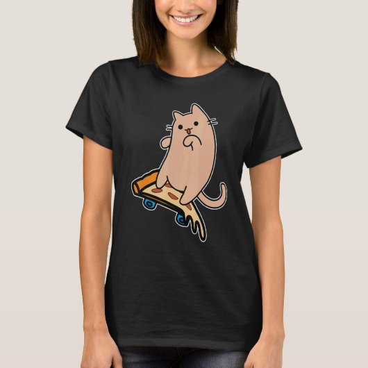 T-shirt Cat and Skateboard Skateboarding Pepperoni Pizza B (Devant)
