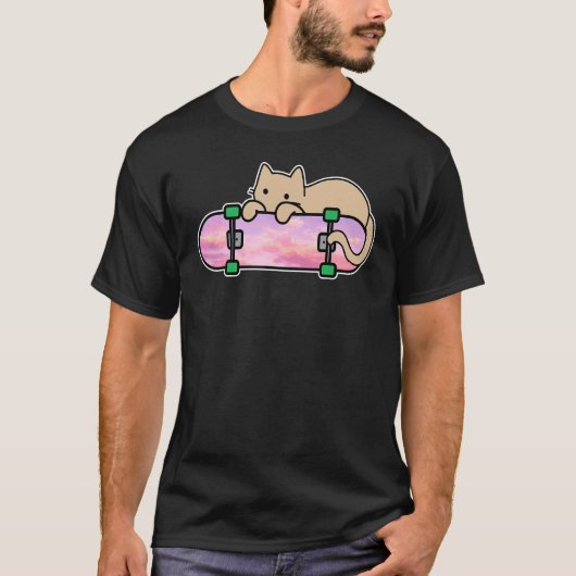 T-shirt Cat and Skateboard Skateboarding Shy Cat skating o (Devant)