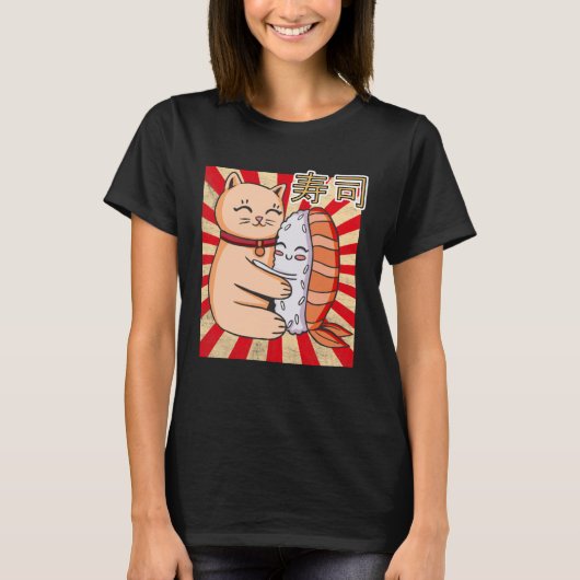 T-shirt Cat And Sushi Japanese (Devant)
